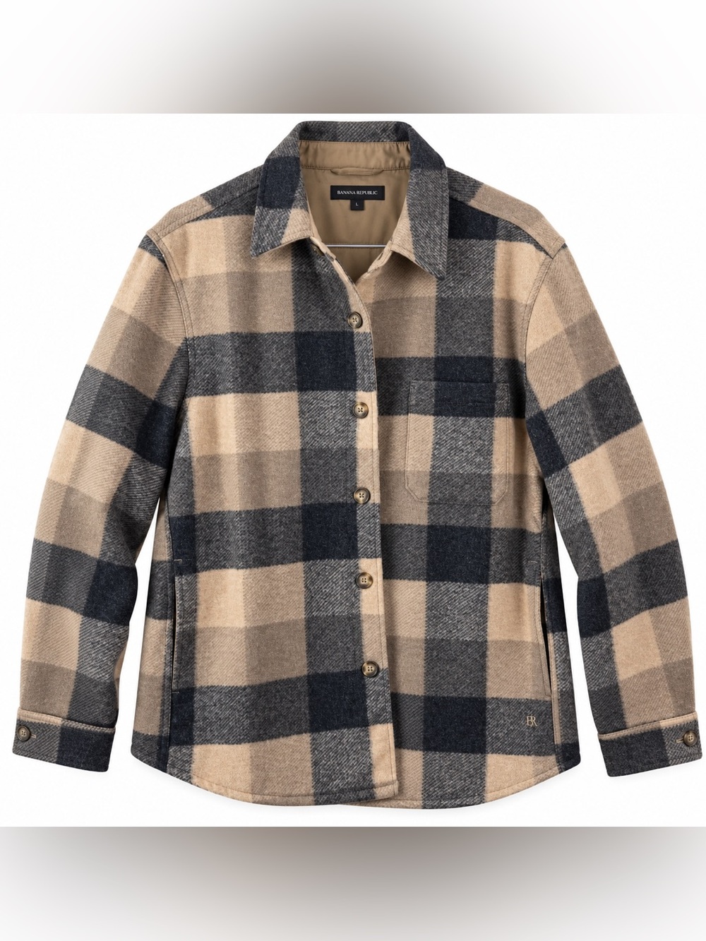 Banana Republic Men’s Tan Charcoal Plaid Shirt Jacket NWT
